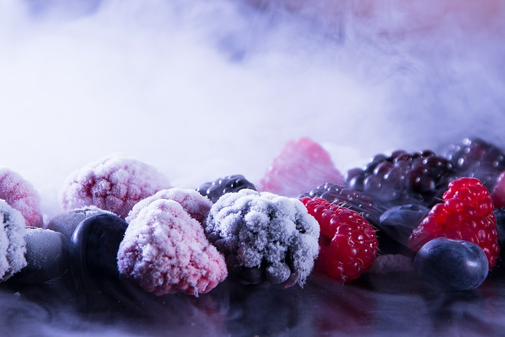 Berries frozen in liquid nitrogen